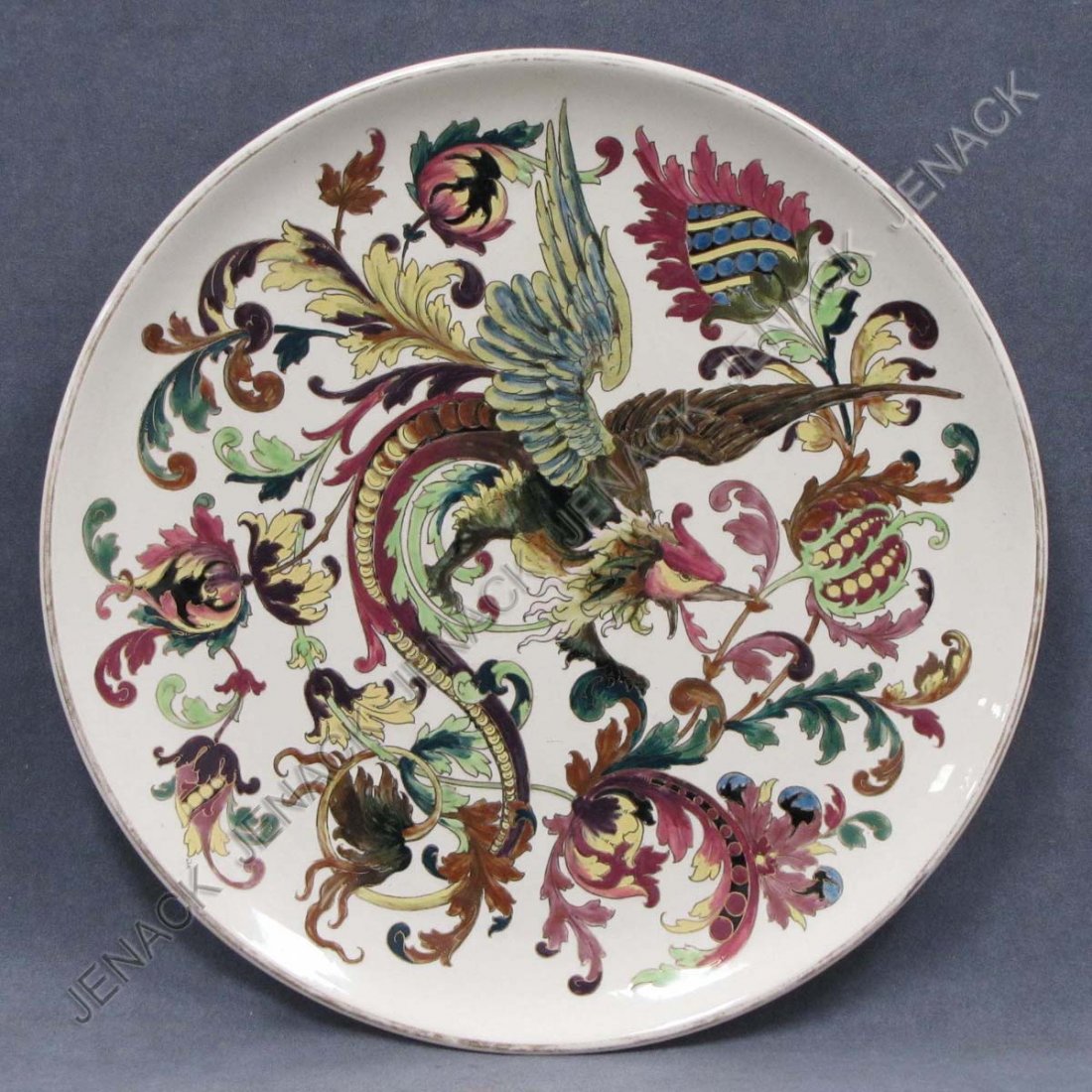 CONTINENTAL ENAMEL FAIENCE POTTERY CHARGER: CONTINENTAL ENAMEL DECORATED FAIENCE POTTERY CHARGER, 19TH CENTURY. DIAMETER 15 3/4"