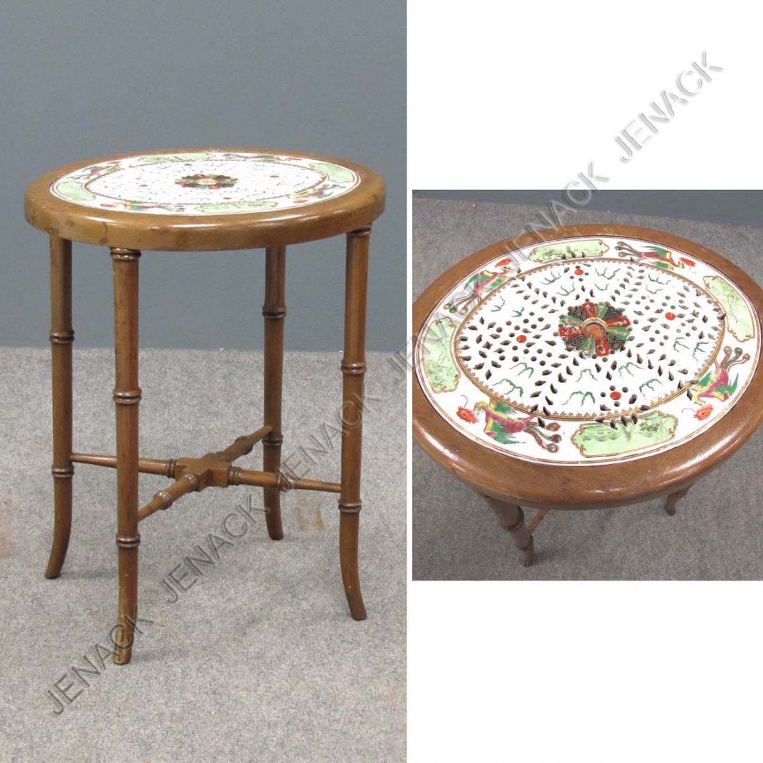 CHINESE EXPORT MANDARIN PORCELAIN INSET SIDE TABLE: CHINESE EXPORT MANDARIN PORCELAIN INSET SIDE TABLE, 19/20TH CENTURY. HEIGHT 19"