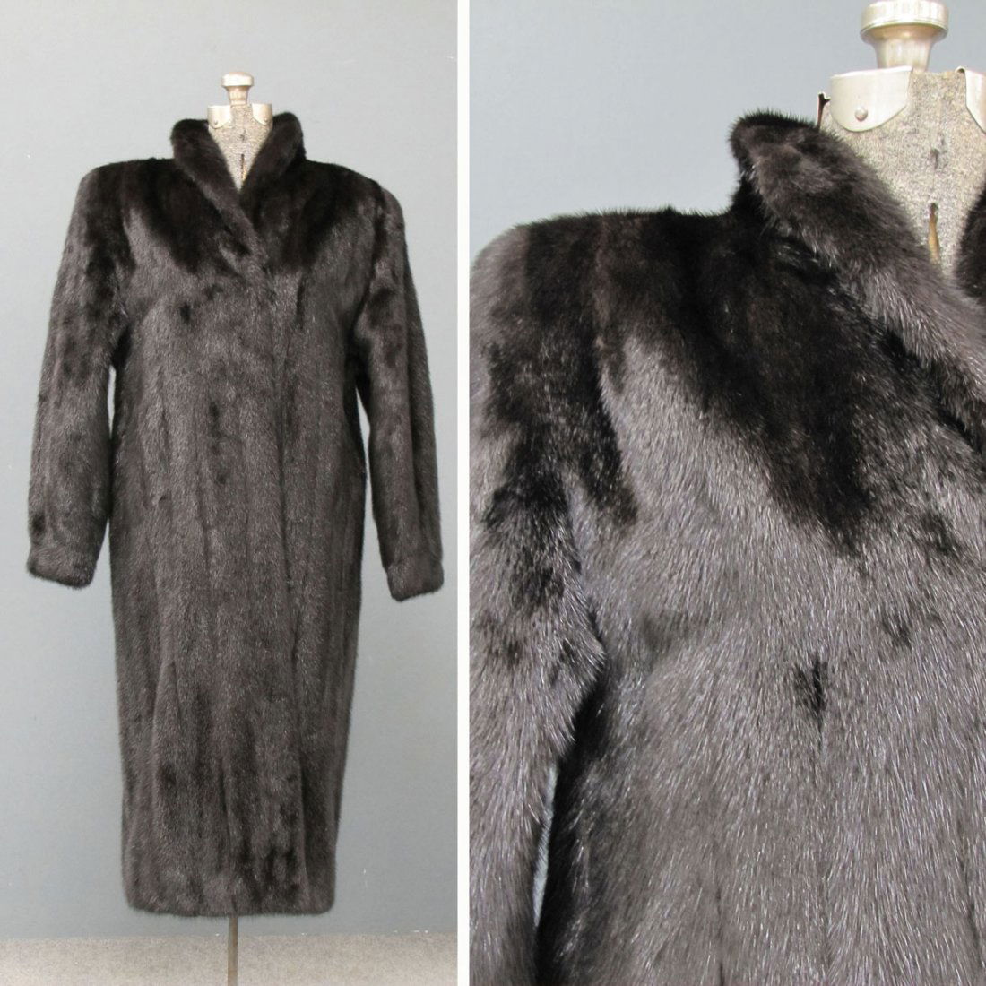 BLACK GAMMA FULL LENGTH MINK COAT: BLACK GAMMA FULL LENGTH MINK COAT. SIZE 16