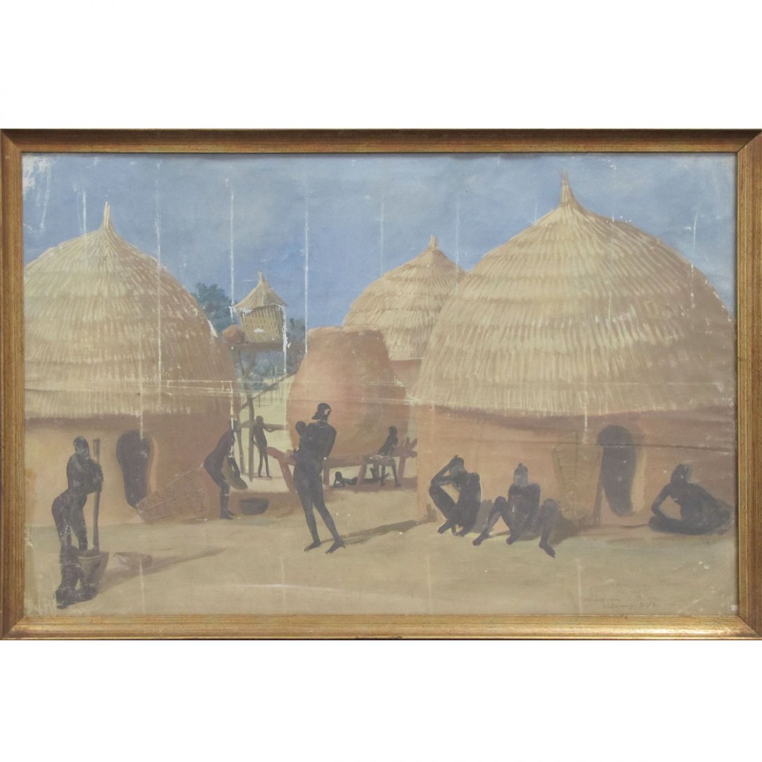 GERMAN SCHOOL (20TH CENTURY) OIL ON CANVAS, AFRICA: GERMAN SCHOOL (20TH CENTURY) OIL ON CANVAS, AFRICAN VILLAGE SCENE, SIGNED/INSCRIBED 1928. 19 1/2 X 30 1/2; FRAMED AND GLAZED 21 1/2 X 33"