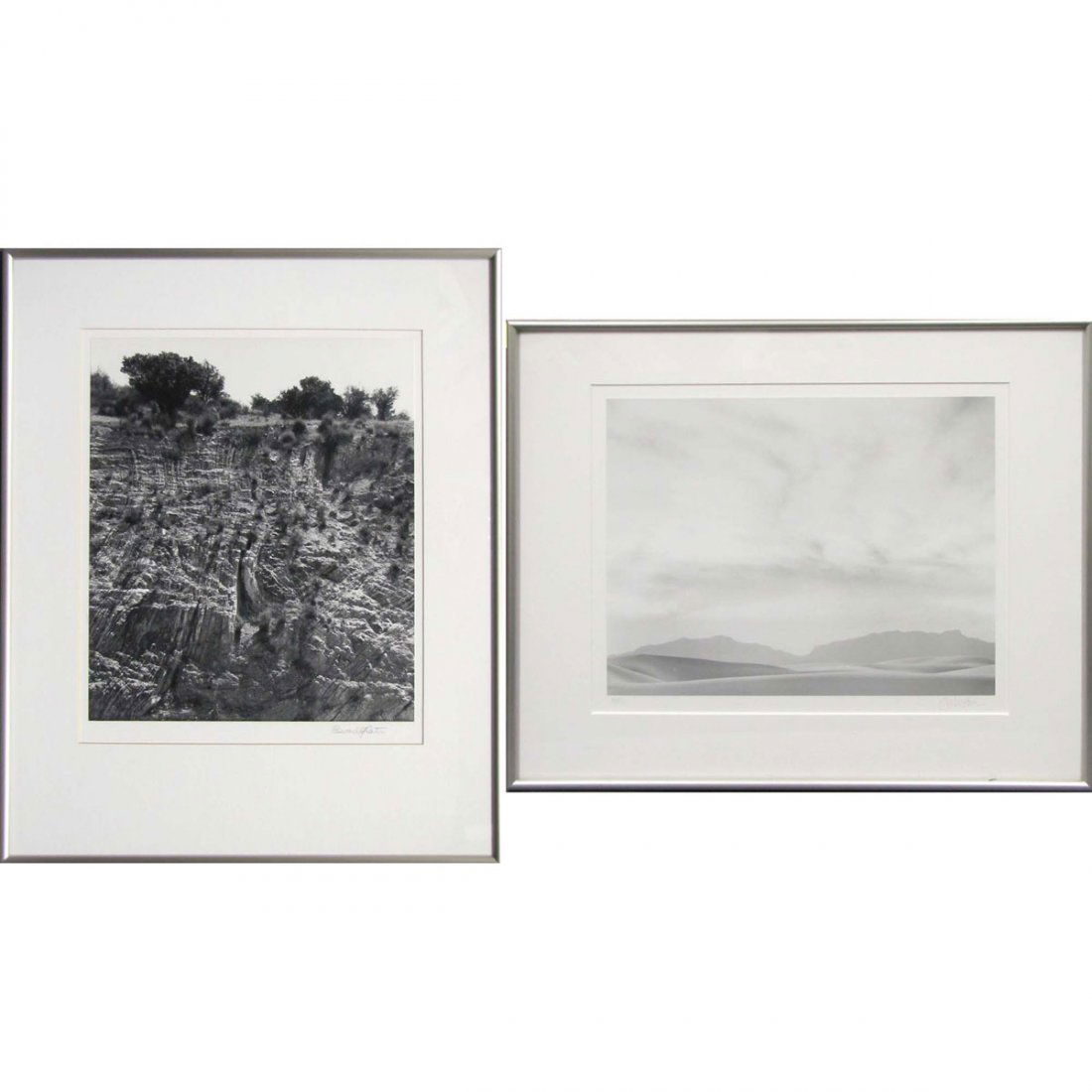 LOT (2) GELATIN SILVER PRINTS: LOT (2) GELATIN SILVER PRINTS INCLUDING JOHN SEXTON (AMERICAN 1953-) "DUSK, WHITE SANDS NATIONAL MONUMENT, NEW MEXICO", SIGNED 1982, 10 1/4 X 13 3/8"; FRAMED AND GLAZED-16 X 20"; EDWARD CARTER (AMERIC