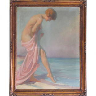 JEAN ARISTIDE RUDEL (FRENCH 1884-1959), OIL: JEAN ARISTIDE RUDEL (FRENCH 1884-1959), OIL ON CANVAS, "UN SOIR ROSE", SIGNED J.A. RUDEL. 45 X 35"; FRAMED 52 X 42" (TITLED AND INSCRIBED ON STRETCHER-A. RUDEL 18 RUE BOUSSAIROLLES, MONTPELLIER)