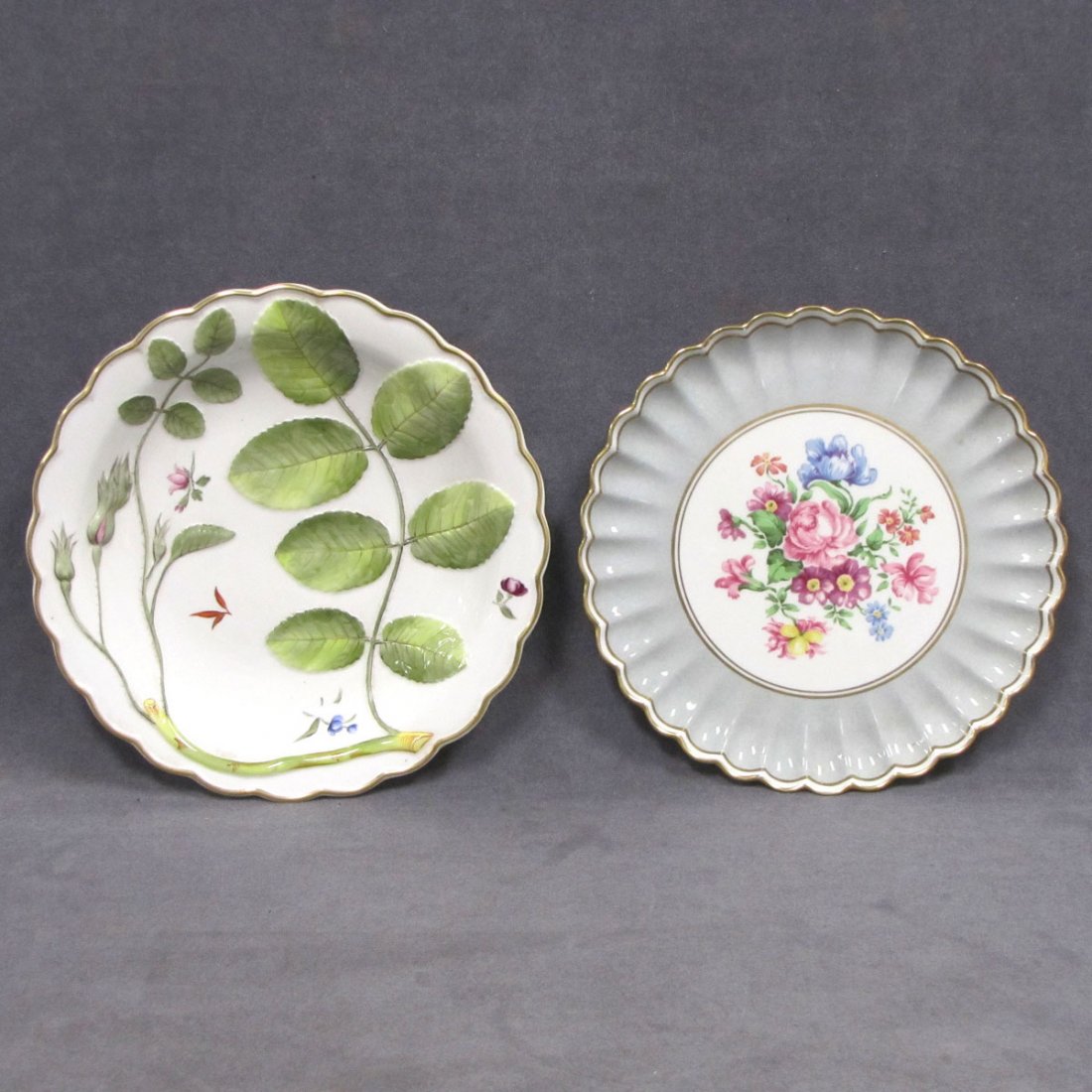 LOT (2) INCLUDING ROYAL WORCESTER "BLIND EARL" : LOT (2) INCLUDING ROYAL WORCESTER "BLIND EARL" BOWL, DIAMETER 9"; CROWN STAFFORDSHIRE HAND DECORATED PORCELAIN PLATE, DIAMETER 8 1/2"