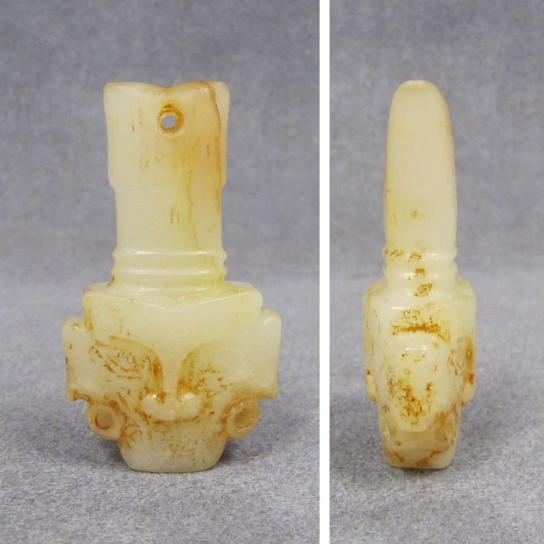 CHINESE CARVED JADE TOGGLE SHANG: CHINESE CARVED JADE TOGGLE SHANG. HEIGHT 2"