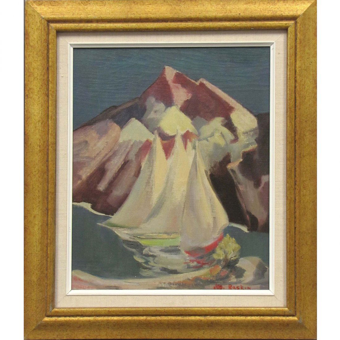 JOSEPH RASKIN (AMERICAN NY 1897-1981), OIL : JOSEPH RASKIN (AMERICAN NY 1897-1981), OIL ON CANVAS, SAILBOATS, SIGNED. 12 1/4 X 10"; FRAMED 16 X 14"