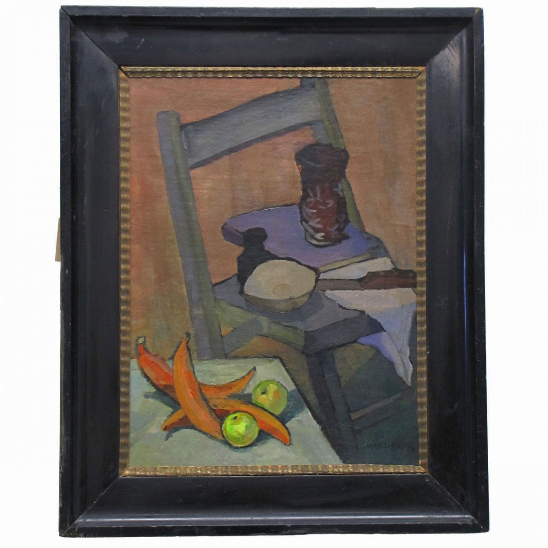 AMERICAN SCHOOL (20TH CENTURY), OIL ON CANVAS : AMERICAN SCHOOL (20TH CENTURY), OIL ON CANVAS, STILL LIFE AND FOLDING CHAIR, SIGNED MAX WEBER. 24 X 18"; FRAMED 30 X 24"