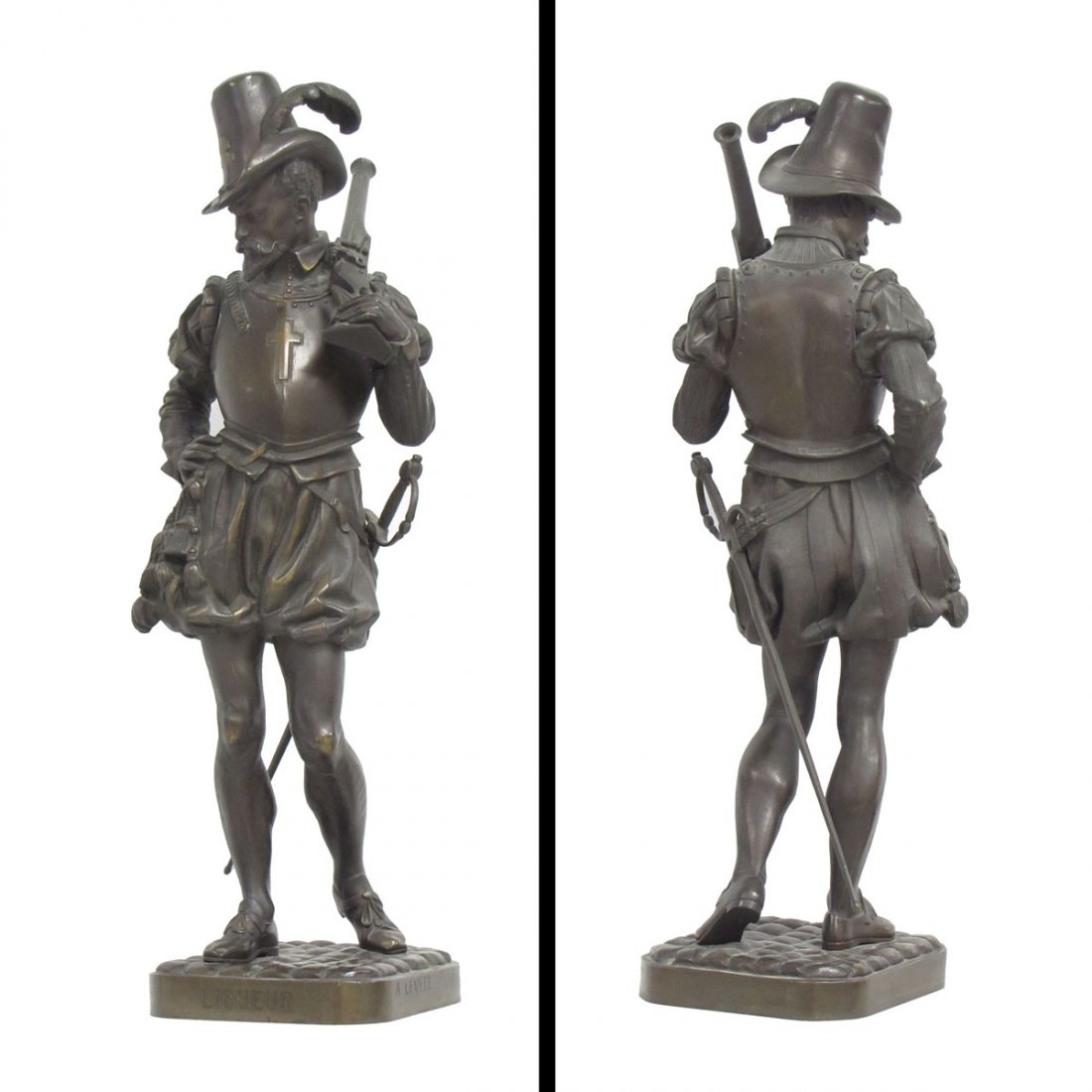 ARMAND JULES LEVEEL (FRENCH 1821-1905), BRONZE: ARMAND JULES LEVEEL (FRENCH 1821-1905), BRONZE, "LIGUER", SIGNED AND TITLED, 19TH CENTURY. HEIGHT 22"