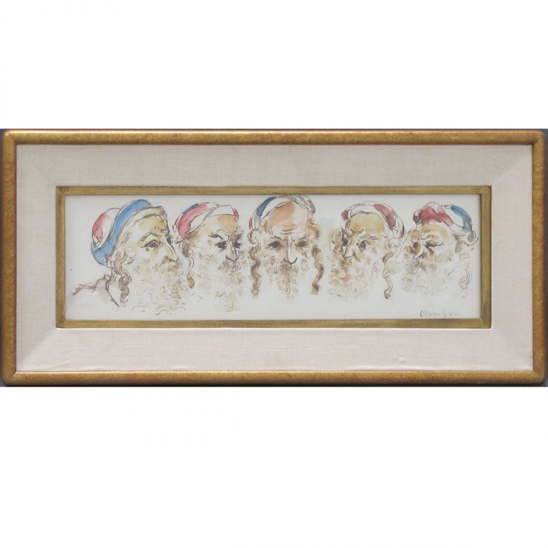 CHAIM GROSS (AMERICAN NY 1904-1991), GRAPHITE, INK: CHAIM GROSS (AMERICAN NY 1904-1991), GRAPHITE, INK, AND WATERCOLOR, UNTITLED (5-FIGURES), SIGNED. SIGHT 6 3/4 X 22"; FRAMED AND GLAZED 13 1/2 X 28 1/2"