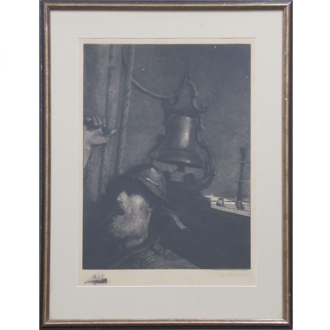 WILLIAM HARRY WARREN BICKNELL (AMERICAN 1860-1947): WILLIAM HARRY WARREN BICKNELL (AMERICAN 1860-1947), ETCHING, "THE LOOK OUT-ALL'S WELL", AFTER WINSLOW HOMER, SIGNED, PUBLISHED BY JOHN A. LOWELL BANK NOTE CO. 1909. PLATE 23 1/4 X 17 3/8"; FRAMED AND 