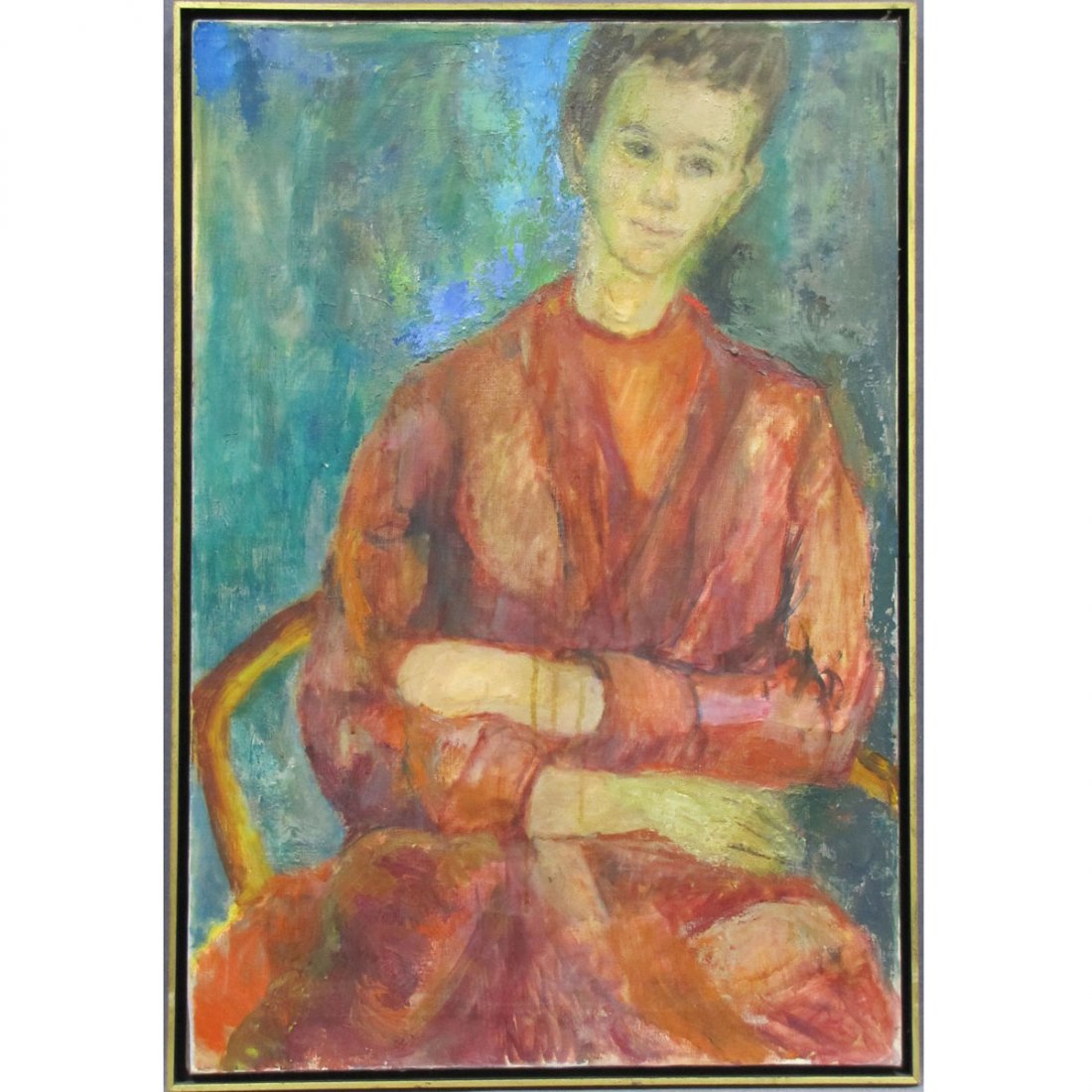 MARGOT KROUWER (AMERICAN NY 1907-1978), OIL : MARGOT KROUWER (AMERICAN NY 1907-1978), OIL ON CANVAS, YOUNG MAN, SIGNED VERSO. FRAMED 31 X 22"