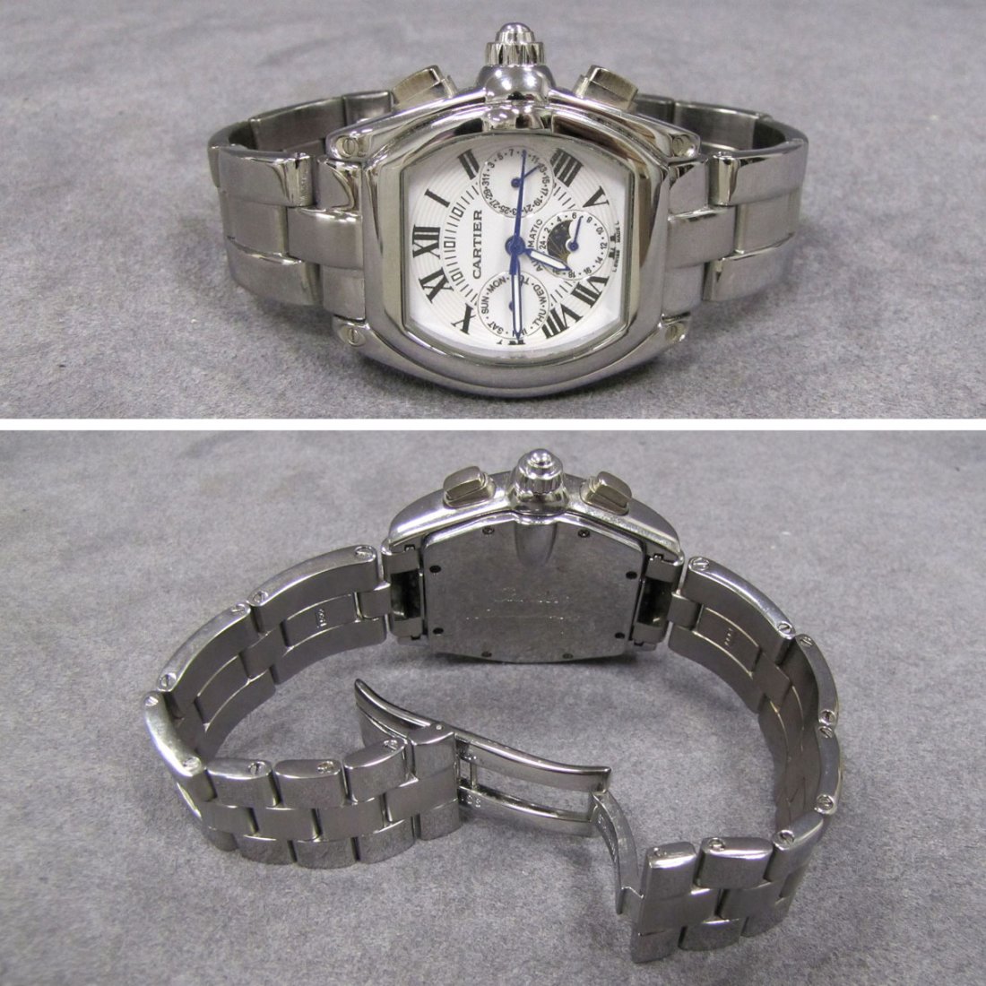 REPLICA-CARTIER STAINLESS ROADSTER CHRONOGRAPH: REPLICA-CARTIER STAINLESS ROADSTER MOON-PHASE CHRONOGRAPH. LENGTH 47MM