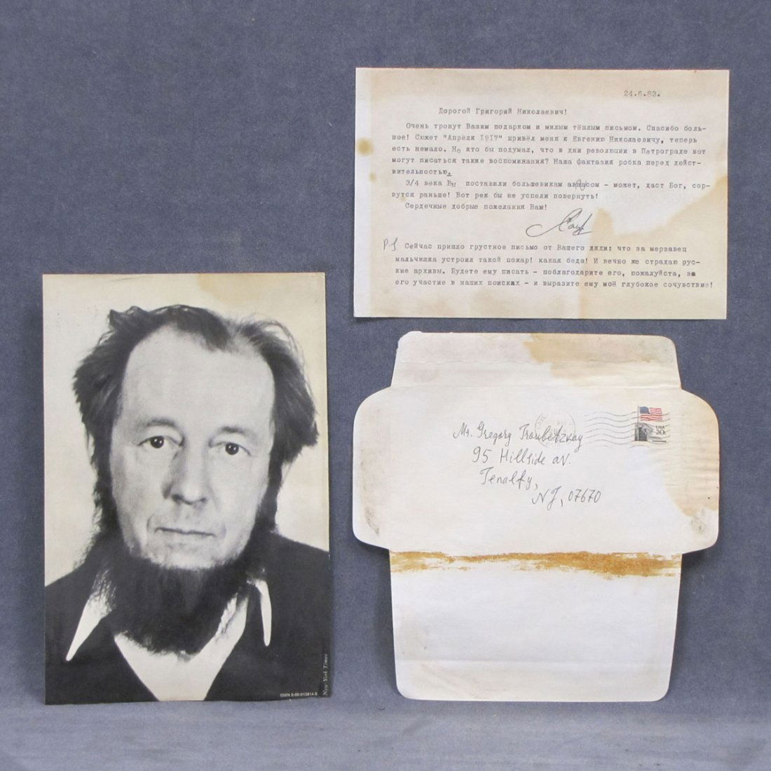 ALEXANDER SOLZHENITSYN (RUSSIAN 1918-2008): ALEXANDER SOLZHENITSYN (RUSSIAN 1918-2008 LITERARY DISSIDENT, NOBEL PRIZE FOR LITERATURE 1970), T.S.L. WITH COVER AND DATED 6/24/83