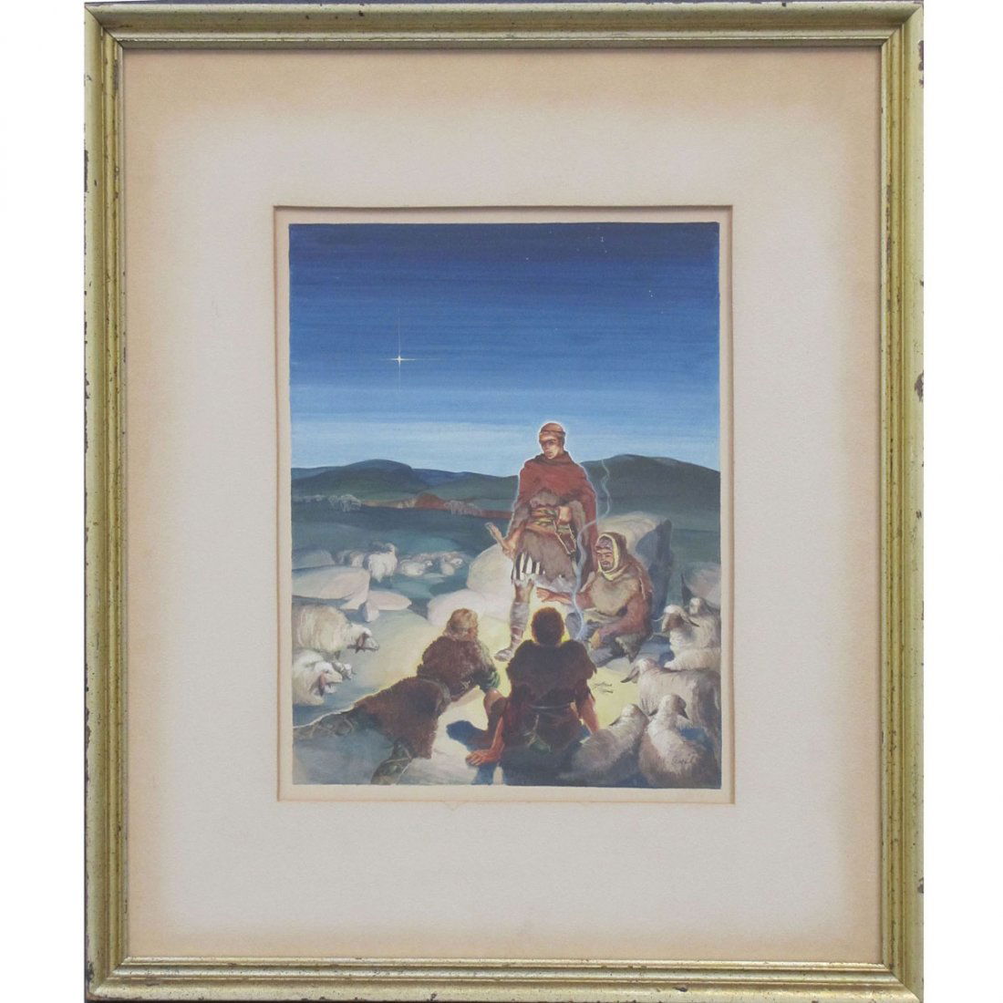 JOHN B. LEAR (AMERICAN 1910-2008), WATERCOLOR : JOHN B. LEAR (AMERICAN 1910-2008), WATERCOLOR, GOUACHE, SHEPHERDS, SIGNED C.1950. SIGHT 10 1/2 X 8"; FRAMED AND GLAZED-18 1/2 X 16"