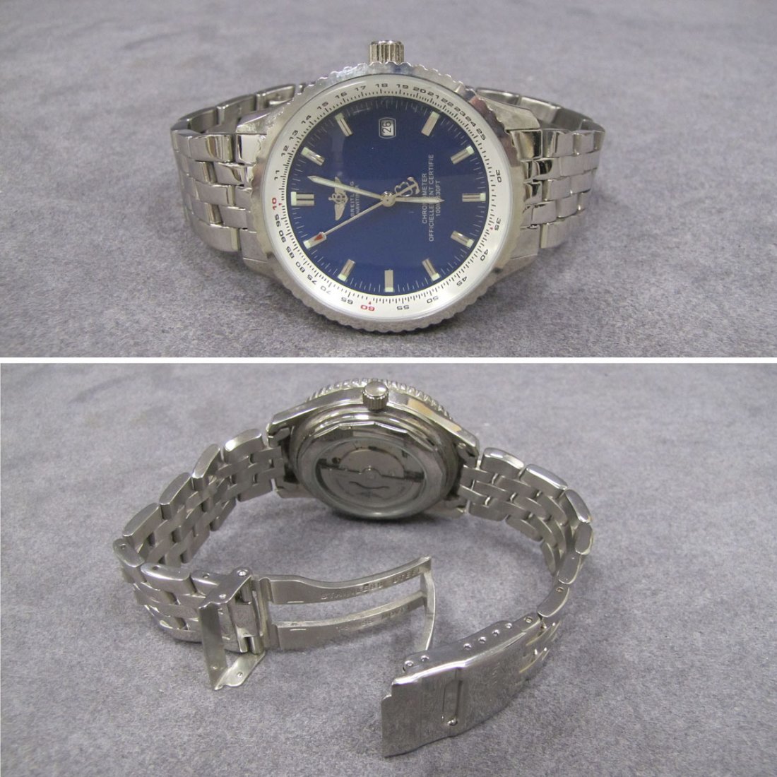 REPLICA-BREITLING STAINLESS NAVITIMER WRISTWATCH: REPLICA-BREITLING STAINLESS NAVITIMER AUTOMATIC CHRONOMETER WRISTWATCH. 40MM