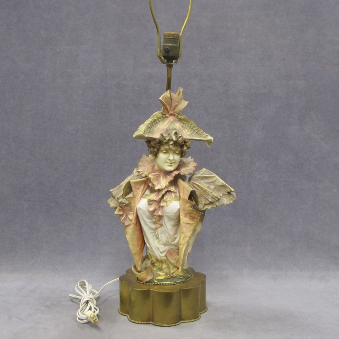 ROYAL DUX PORCELAIN FIGURE IN FANCY DRESS: ROYAL DUX PORCELAIN FIGURE IN FANCY DRESS, MOUNTED AS A LAMP. HEIGHT 17"; OVERALL HEIGHT 32"