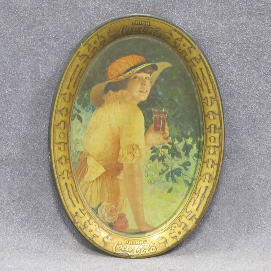 1916 COCA-COLA TIP TRAY, LITHO/METAL, SIGNED : 1916 COCA-COLA TIP TRAY, LITHO/METAL, SIGNED PASSAIC METAL WARE, CO. PASSAIC, NJ. 6 X 4 1/4"