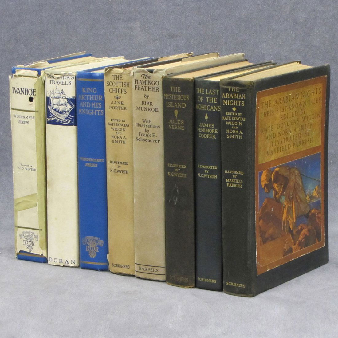 LOT (8) VINTAGE ILLUSTRATED CHILDREN'S BOOKS: LOT (8) ASSORTED VINTAGE ILLUSTRATED CHILDREN'S BOOKS INCLUDING MAXFIELD PARRISH, N.C. WYETH, FRANK SCHOONOVER, MILO WINTER ETC.