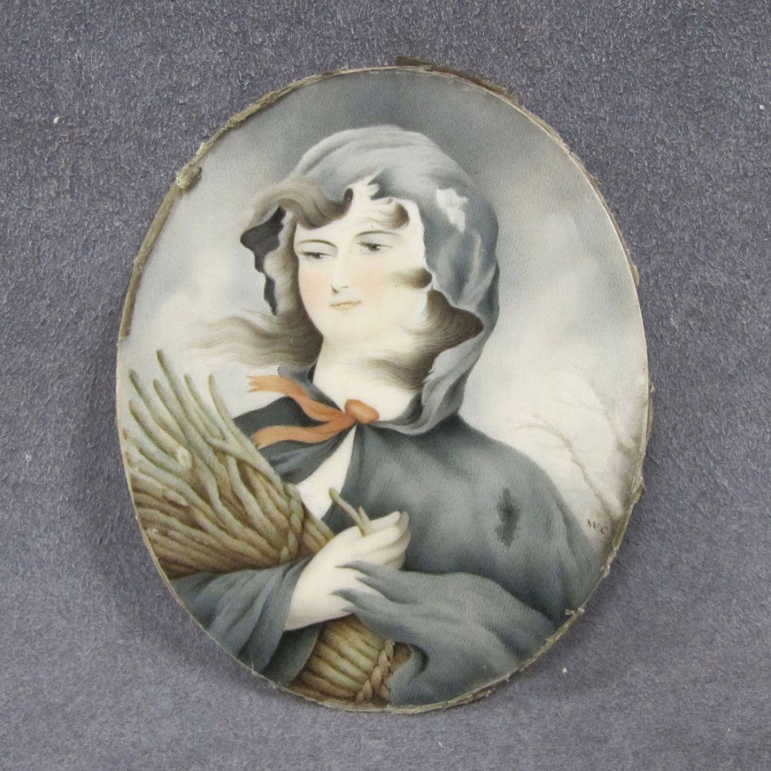 BRITISH SCHOOL (19TH CENTURY) PORTRAIT MINIATURE: BRITISH SCHOOL (19TH CENTURY) WATERCOLOR ON IVORY, PORTRAIT MINIATURE OF A GIRL IN CLOAK, SIGNED WC. 3 1/2 X 2 3/4" **CANNOT EXPORT** DEC #16-25