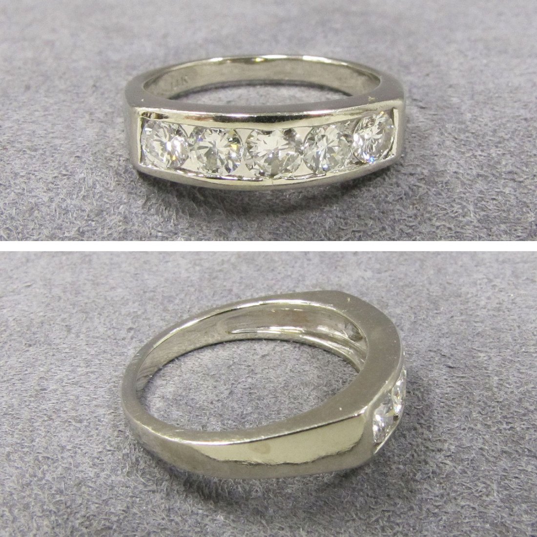 14K WHITE GOLD AND 5-STONE DIAMOND RING: 14K WHITE GOLD AND 5-STONE DIAMOND RING. RING SIZE 10 1/2; GROSS WEIGHT 5.91 GRAMS; DIAMOND TWT 1.25 CT; CLARITY: SI1/SI2; COLOR H/I