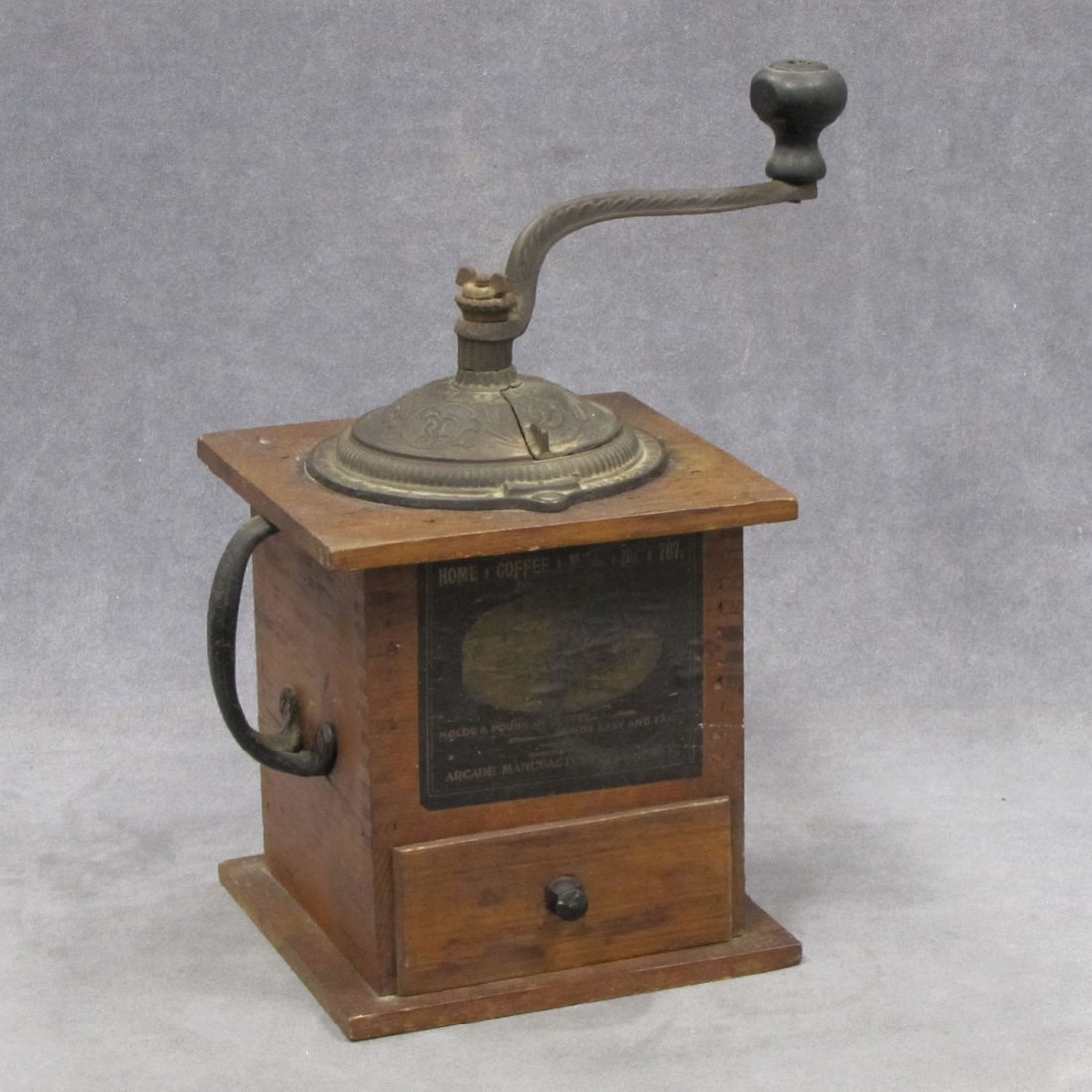 VINTAGE ARCADE TABLE-TOP COFFEE MILL: VINTAGE ARCADE TABLE-TOP COFFEE MILL. HEIGHT 12 1/2"