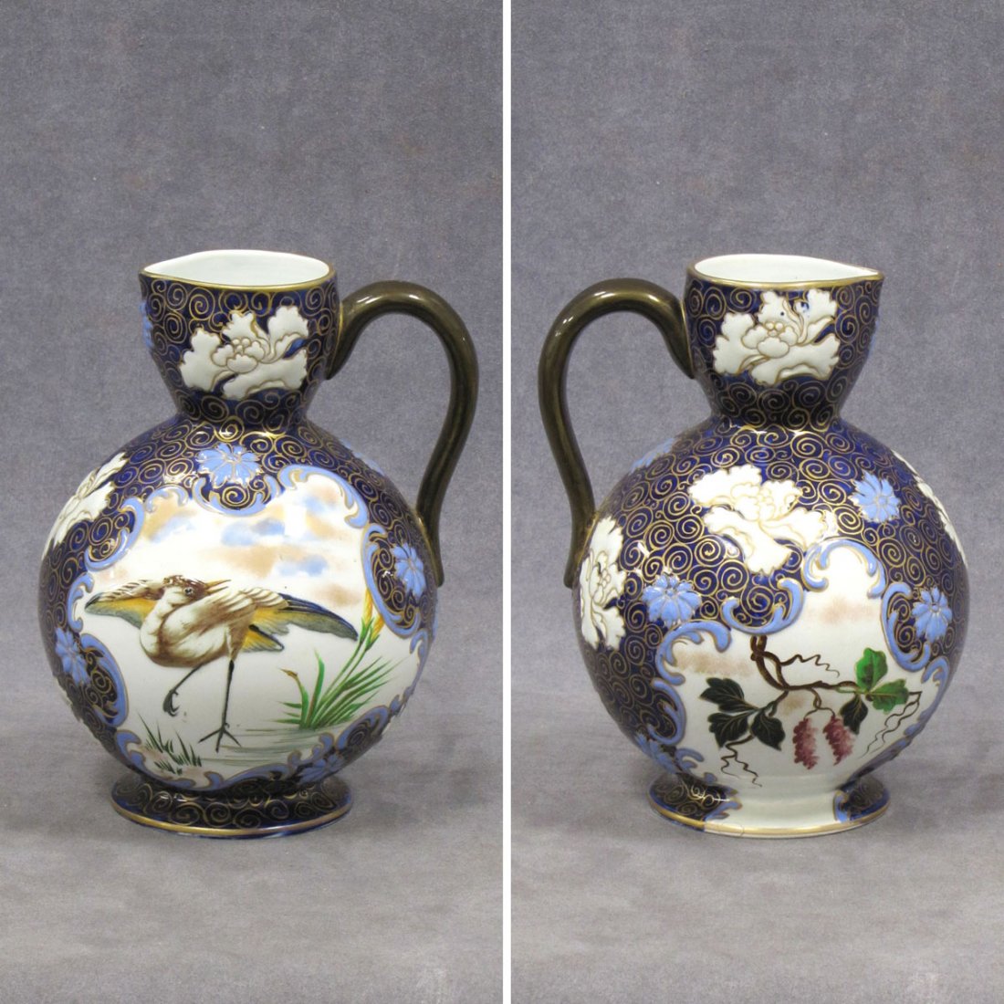 RUSSIAN GILT DECORATED AND ENAMELED COBALT POTTERY