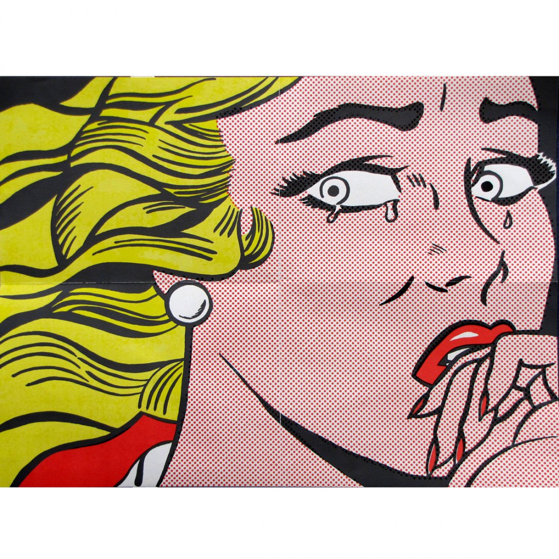 ROY LICHTENSTEIN (AMERICAN/NY 1923-1997): ROY LICHTENSTEIN (AMERICAN/NY 1923-1997), OFFSET LITHOGRAPH, CRYING GIRL (MAILER) 1963. 17 X 22 7/8" THIS WORK WAS PUBLISHED BY LEO CASTELLI GALLERY NY TO ANNOUNCE LICHTENSTEIN'S EXHIBITION AT LEO CAS