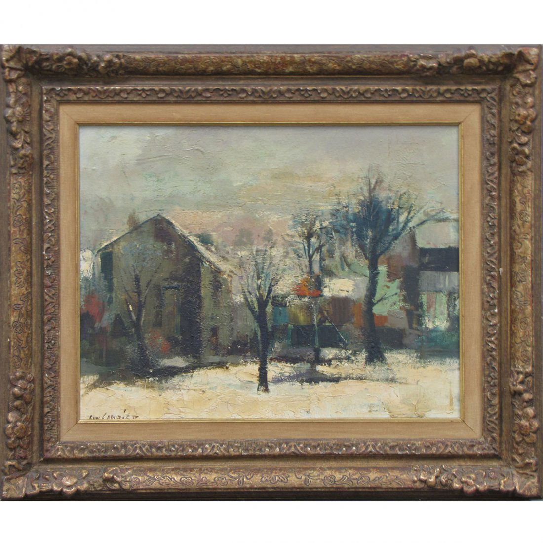 GUY CAMBIER (FRENCH 1923-2008), OIL ON CANVAS : GUY CAMBIER (FRENCH 1923-2008), OIL ON CANVAS, "SNOW LANDSCAPE", SIGNED AND TITLED. 15 X 18"; FRAMED 21 X 25"