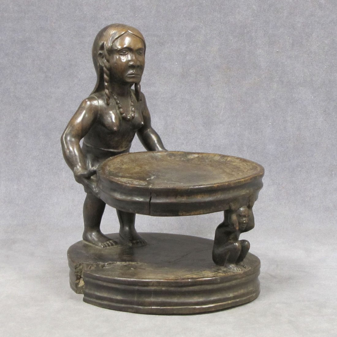 MESO-AMERICAN HARDWOOD FIGURAL OFFERING DISH