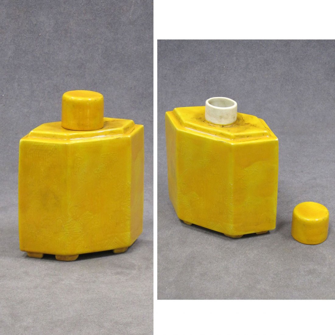 CHINESE YELLOW GLAZE FOOTED TEA CADDY