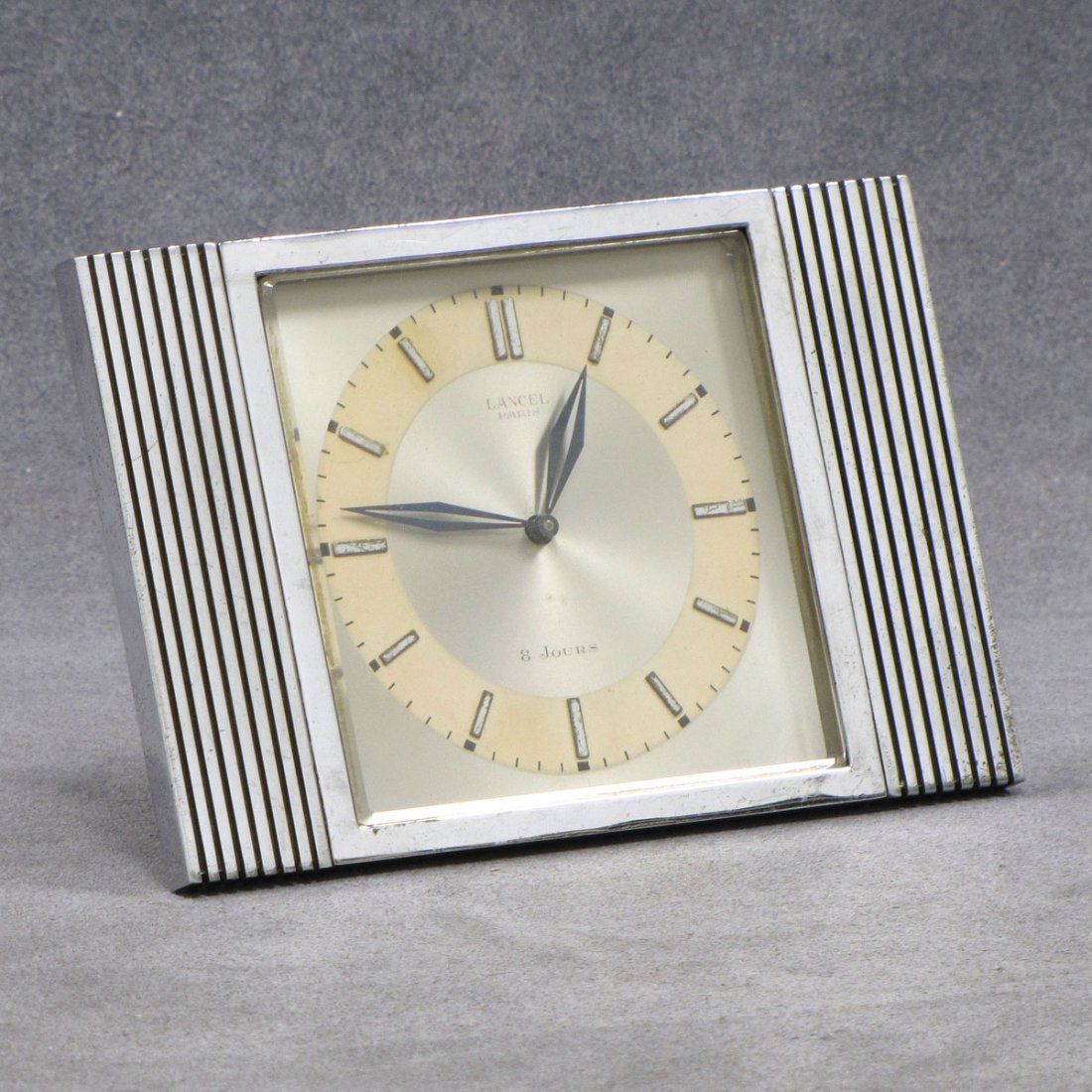 LANCEL, PARIS ART DECO CHROME DESK CLOCK 