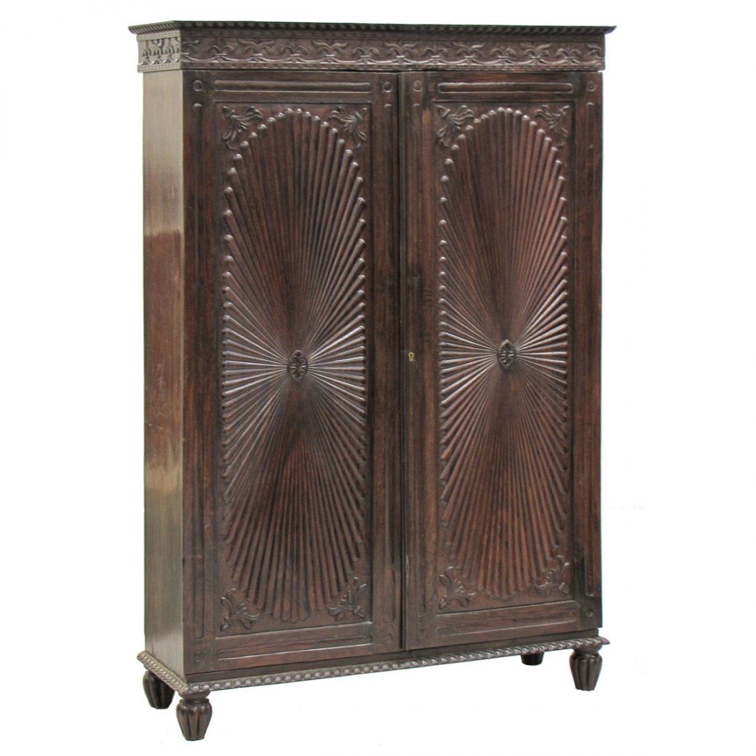 ANGLO-INDIAN CARVED ROSEWOOD SUNBURST CABINET