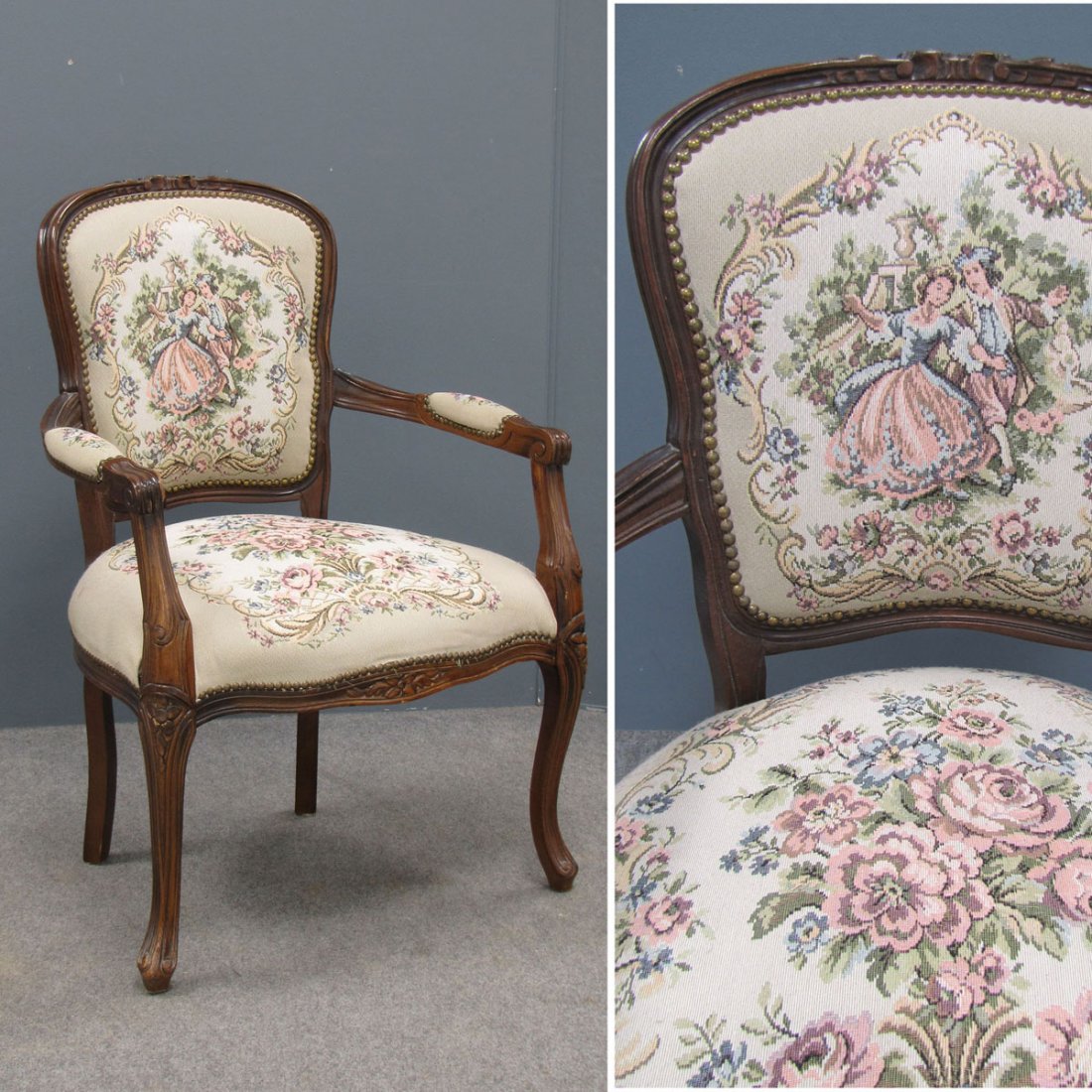 FRENCH STYLE CARVED FRUITWOOD FAUTEUIL