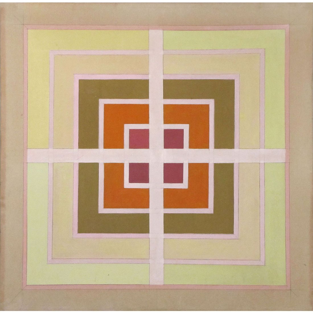 ALEJANDRO PUENTE (ARGENTINA 20TH CENTURY), ACRYLIC: ALEJANDRO PUENTE (ARGENTINA 20TH CENTURY), ACRYLIC ON CANVAS, UNTITLED GEOMETRIC, SIGNED 1968. 43 X 43"