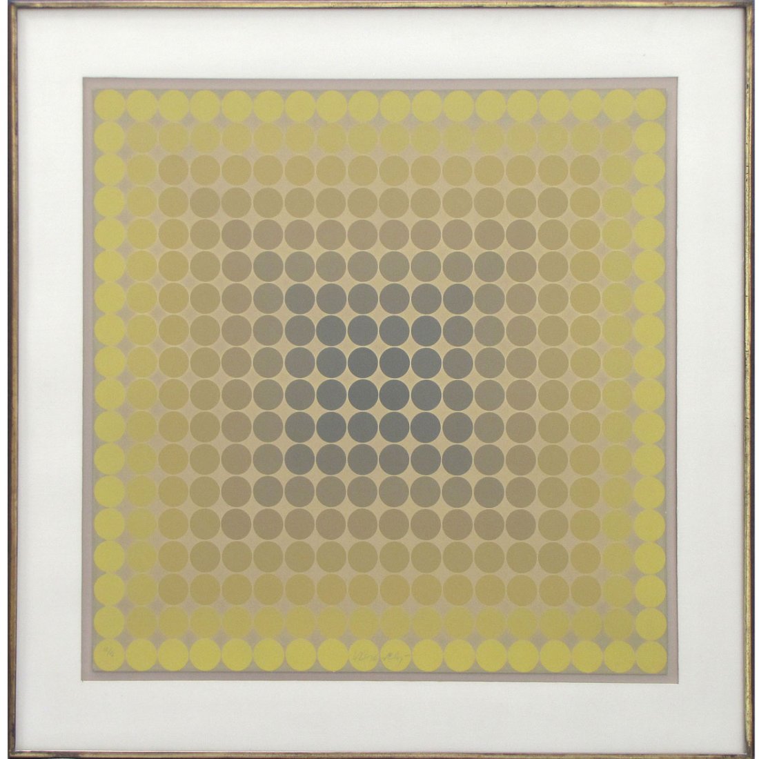 VICTOR VASARELY (FRENCH/HUNGARY 1906-1997): VICTOR VASARELY (FRENCH/HUNGARY 1906-1997), SERIGRAPH, OP ART, SIGNED #12/16. SHEET 24 1/2 X 24 1/2"; FRAMED AND GLAZED-32 X 32"