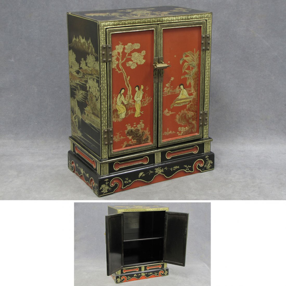 CHINESE DECORATED LACQUER TABLE-TOP CABINET
