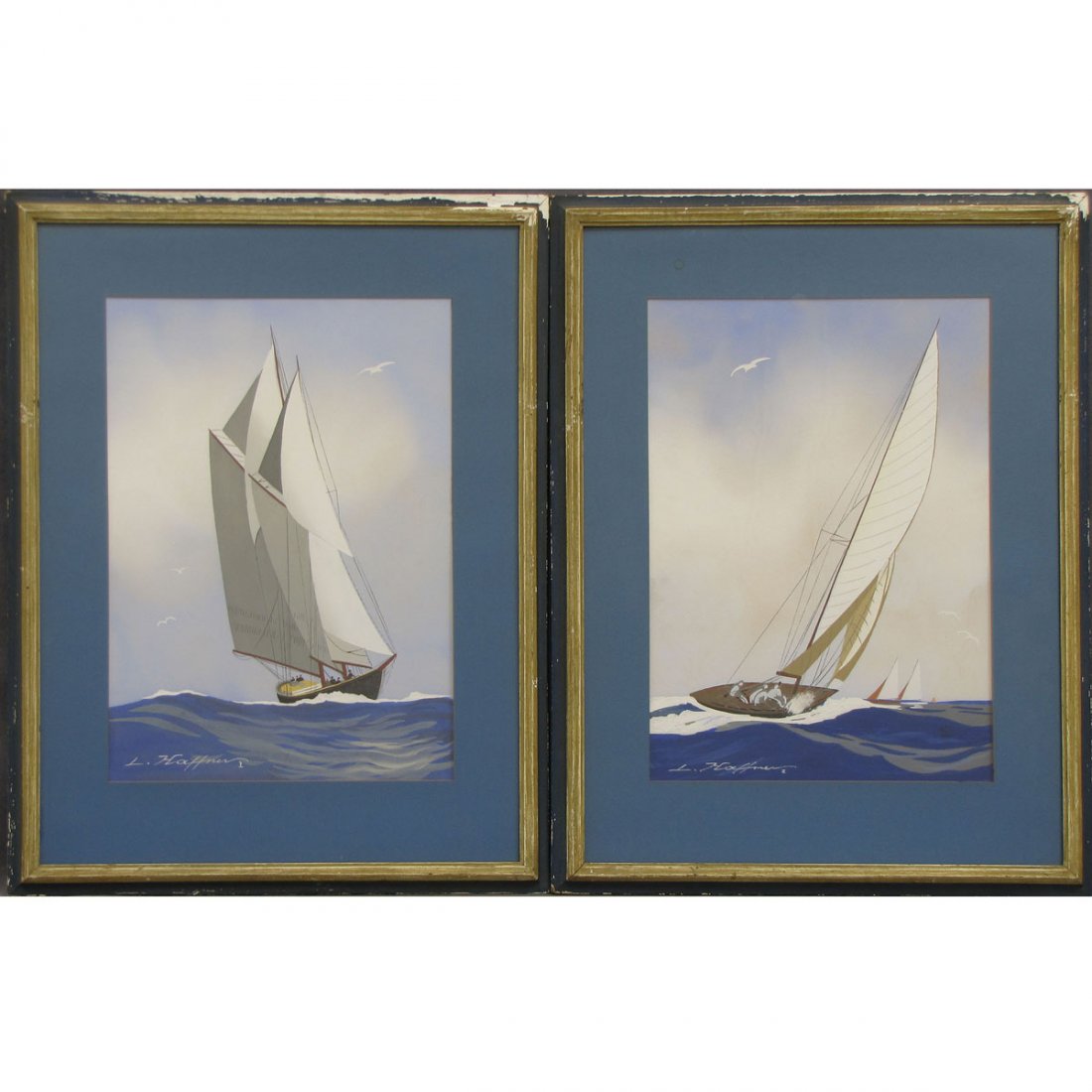 LEON HAFFNER (FRENCH 1881-1972), WATERCOLOR: LEON HAFFNER (FRENCH 1881-1972), LOT (2) WATERCOLOR AND GOUACHE, SAILBOATS, SIGNED. SIGHT 17 X 12 1/2"; FRAMED AND GLAZED-24 1/2 X 19 1/2"