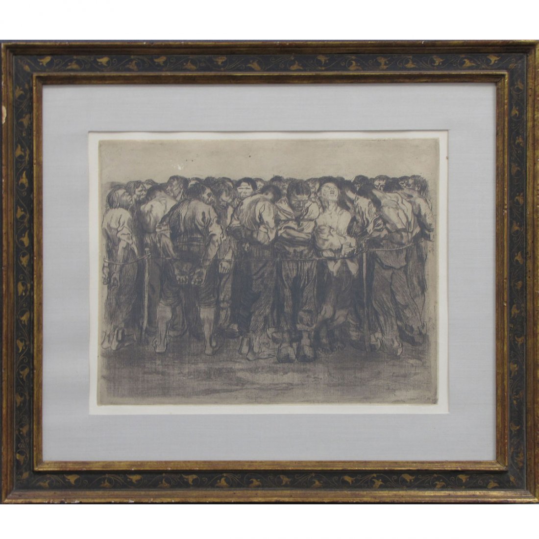 KATHE KOLLWITZ (GERMAN 1867-1945), ETCHING : KATHE KOLLWITZ (GERMAN 1867-1945), ETCHING, THE PRISONERS (PLATE 7 FROM THE BAUERNKRIEG SERIES), STAMPED MUENCHEN-22. PLATE 12 3/4 X 16"; FRAMED AND GLAZED 22 X 26" KLIPSTEIN 98 VI (OF VIII B) ILLUSTR