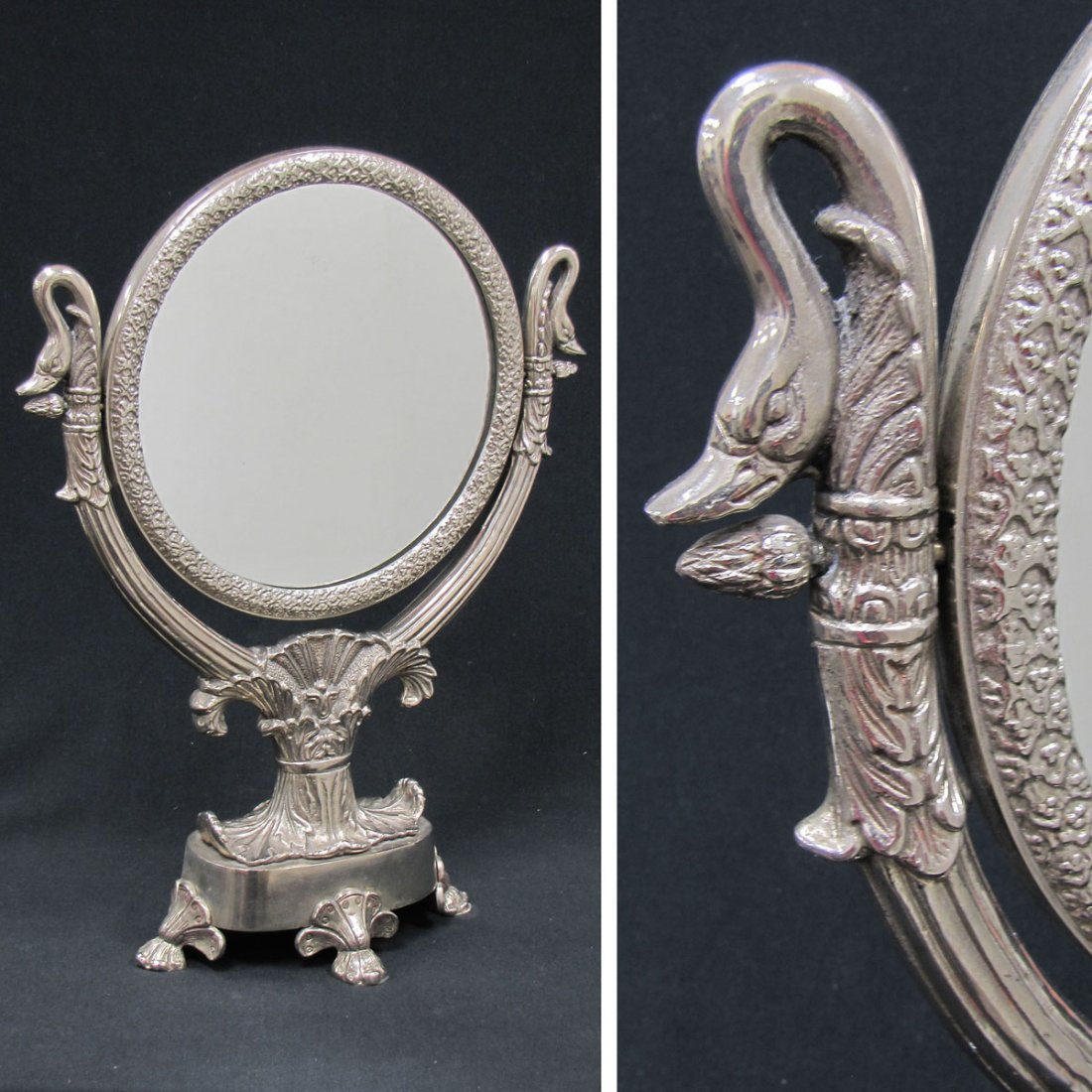 FRENCH EMPIRE STYLE NICKEL PLATE DRESSING MIRROR