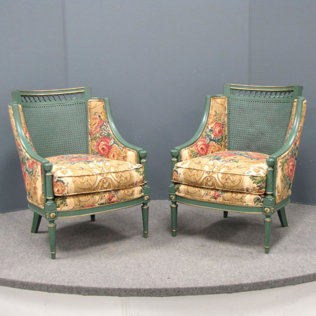 PAIR FRENCH STYLE PAINTED BERGERES