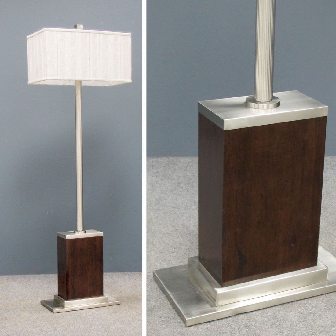 DESIGNER MODERN ROSEWOOD AND CHROME FLOOR LAMP