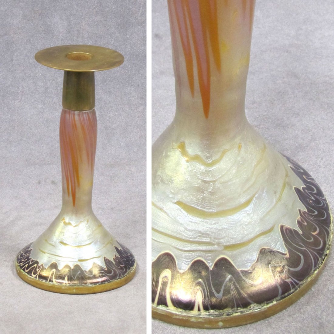 TIFFANY STYLE FAVRILE GLASS CANDLESTICK