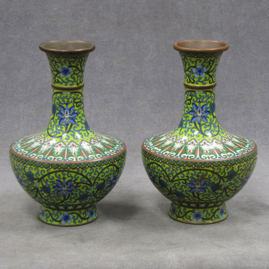PAIR CHINESE CLOISONNE ENAMELED VASES