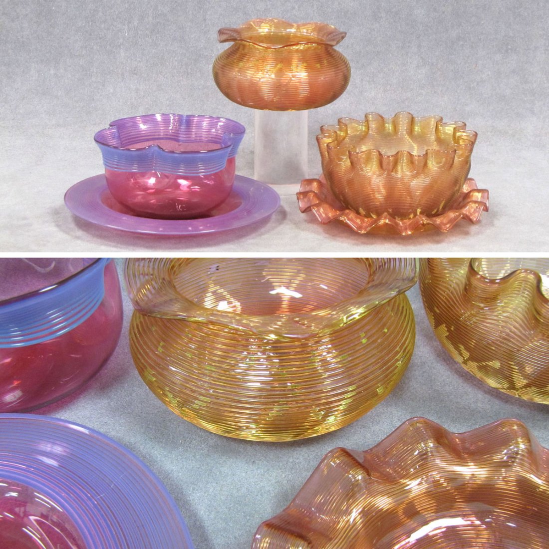 LOT (5) VENETIAN THREADED GLASS BOWLS