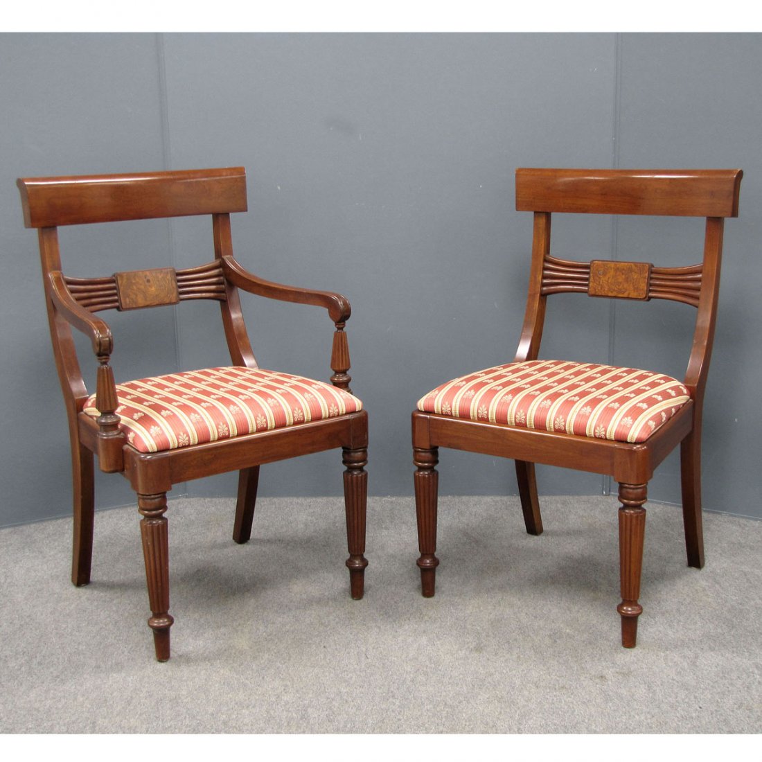 SET (4) FEDERAL STYLE MAHOGANY AND BURL CHAIRS