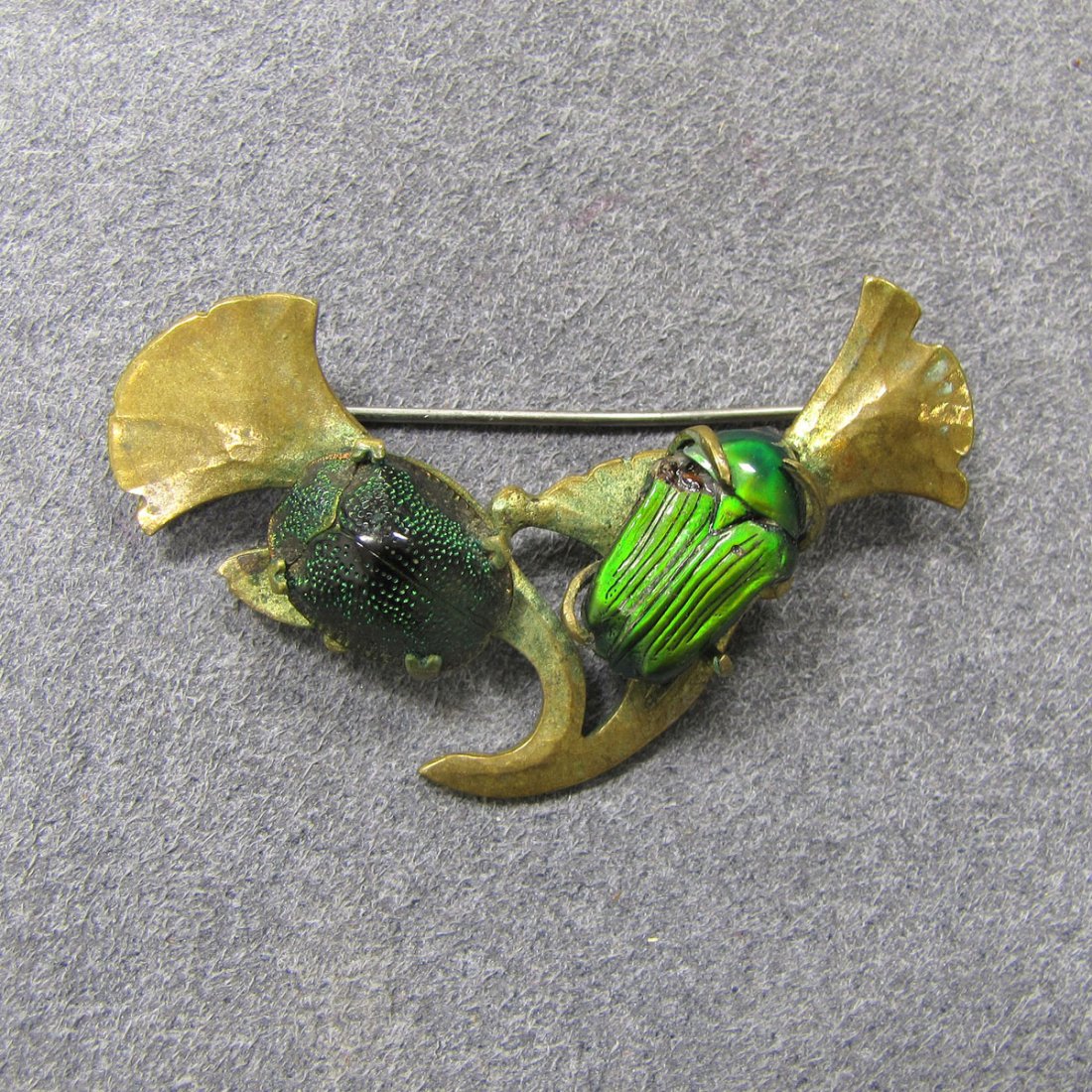 ART NOUVEAU BRASS SCARAB BEETLE PIN