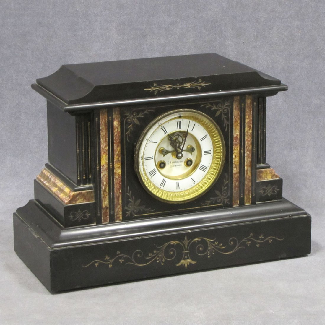 AESTHETIC ENGRAVED/INLAID SLATE MANTLE CLOCK