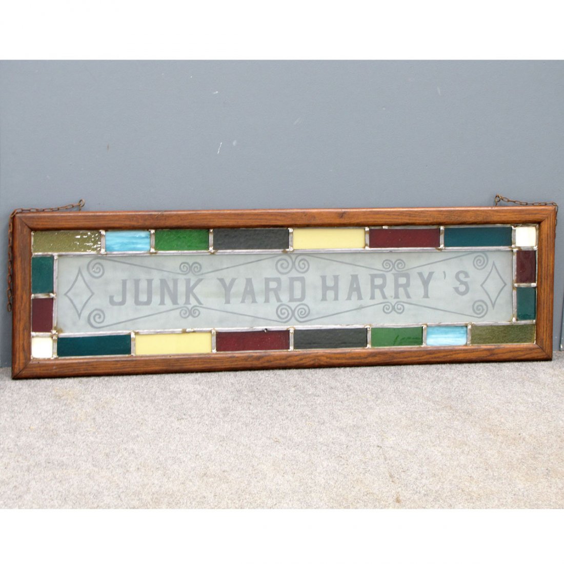 VINTAGE STAINED AND ETCHED GLASS PANEL