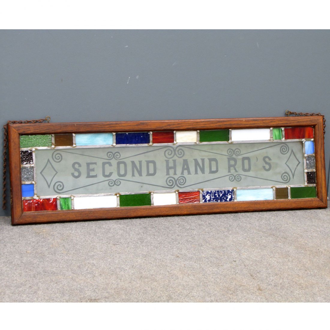VINTAGE STAINED AND ETCHED GLASS PANEL