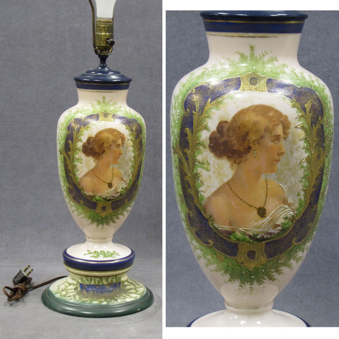 VINTAGE BRISTOL GLASS PORTRAIT VASE