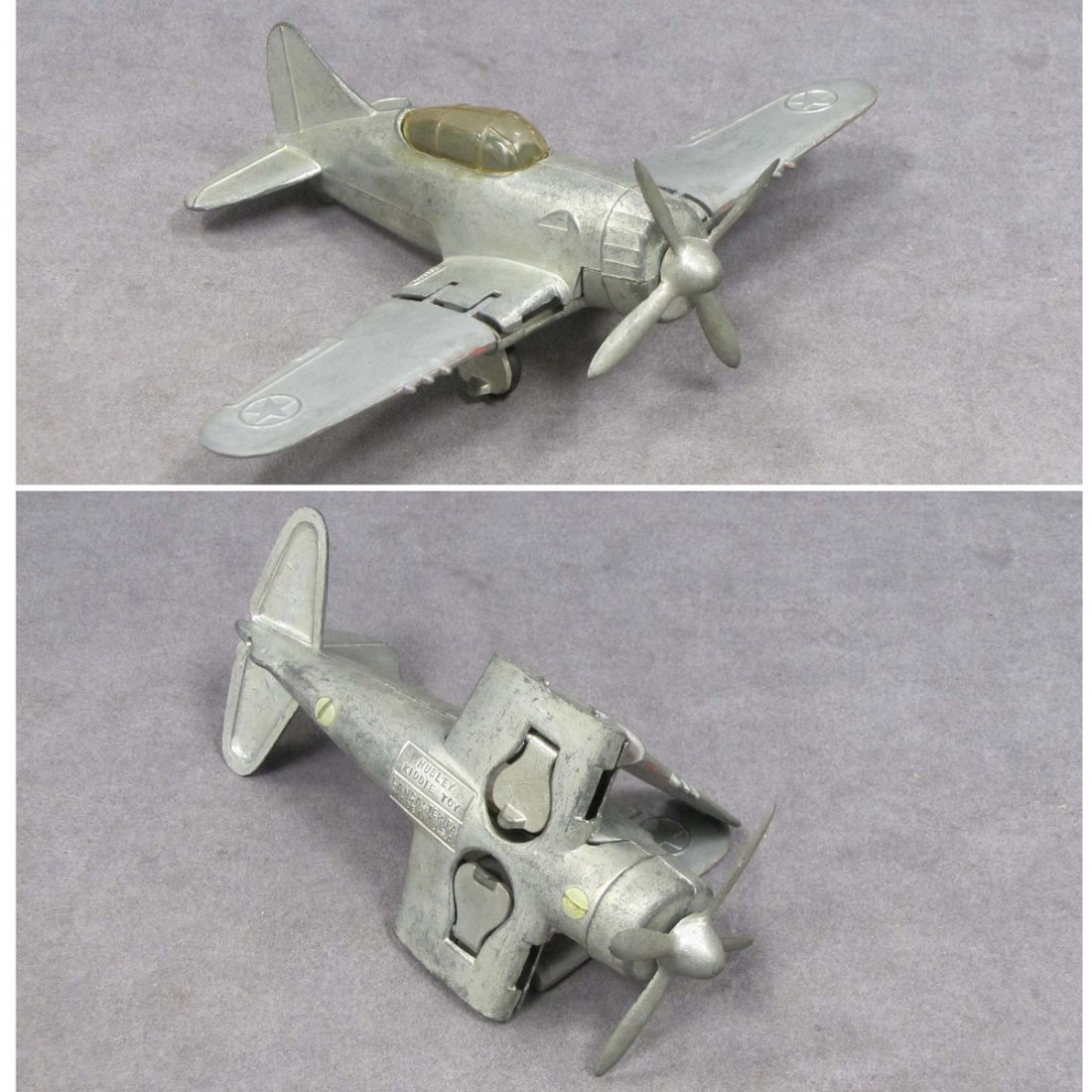 HUBLEY KIDDIE TOY CAST METAL WWII CORSAIR FIGHTER: HUBLEY KIDDIE TOY CAST METAL WWII CORSAIR FIGHTER PLANE. LENGTH 6 1/2"